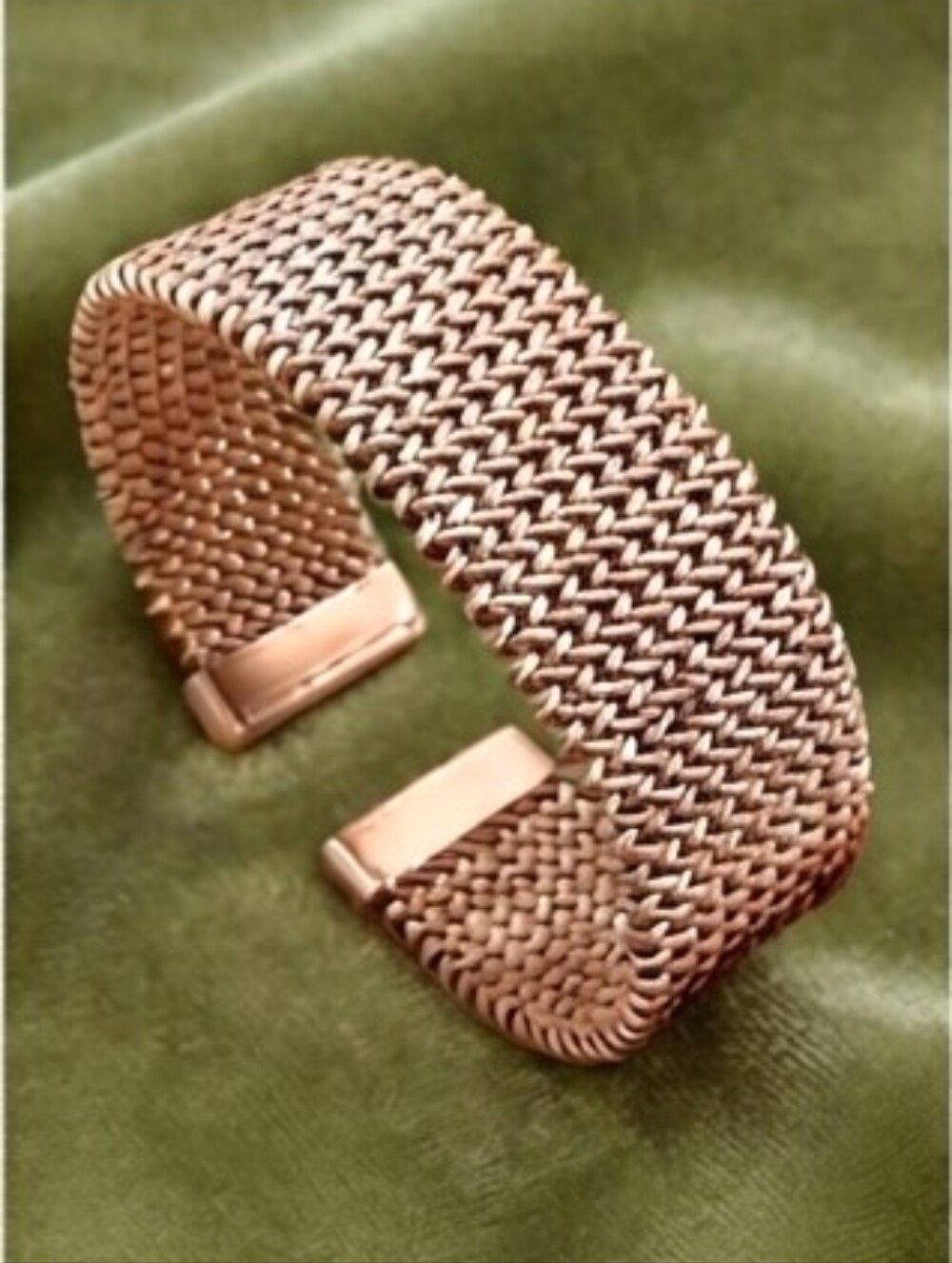 Adjustable Rose Gold-Tone Stainless Steel Woven Mesh Cuff Bracelet Open Bangle